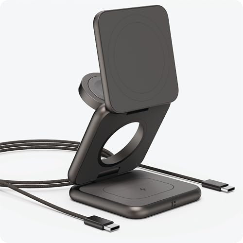 HIROTO MagSafe-Compatible Origami 3-in-1 Wireless Charger Station, Aluminium Alloy Qi-Certified iPhone charger for 17/16/15/14/13 Series, apple watch charger, and AirPods
