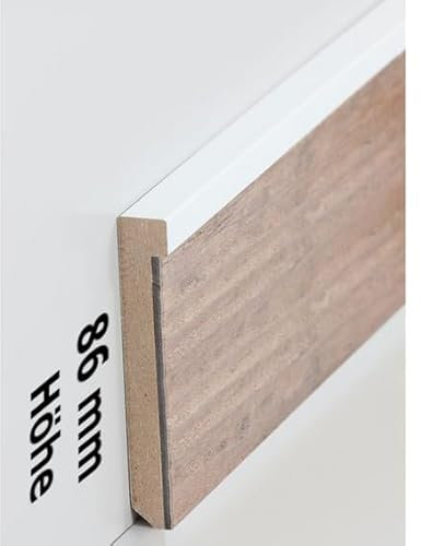 PROVISTON - Battiscopa in MDF, 13 x 86 x 2500 mm, anima in MDF, 12,5 m, 5 pezzi