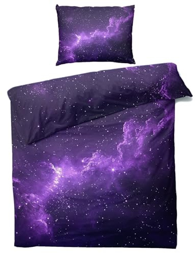 Generisch Bettwäsche 135x200 Galaxie - Lila Sternenhimmel Bettbezug 135 x 200 2er Set, Weiche & Angenehme Mikrofaser Bettbezüge & Kissenbezug 80x80, Bettwäsche-Sets mit Reißverschluss Z%-26