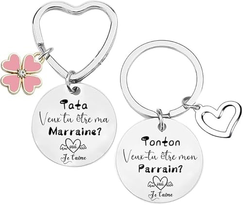 Lumengqi Cadeaux de Noël pour Parrain Marraine 2 Porte-clés Cadeau Parrain Marraine Demande Cadeau Annonce Naissance Baptême Communion Surprise Noël