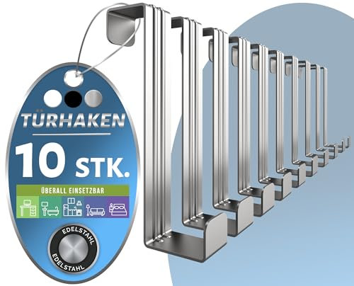4happy Türhaken zum Einhängen - 10 Stück Edelstahl Haken zum Einhängen, Kleiderhaken Tür einzeln verwendbar oder als Türhakenleiste, Türgarderobe, Fb. Silber