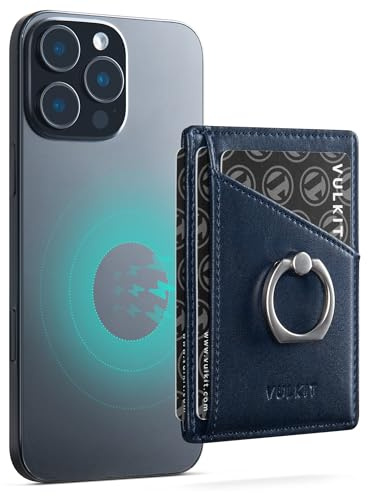 VULKIT Porte - Cartes Magnétique avec Anneau de Prise, 3 Fentes pour Cartes, Compatible avec Les Séries iPhone 12-16, Bleu Marine