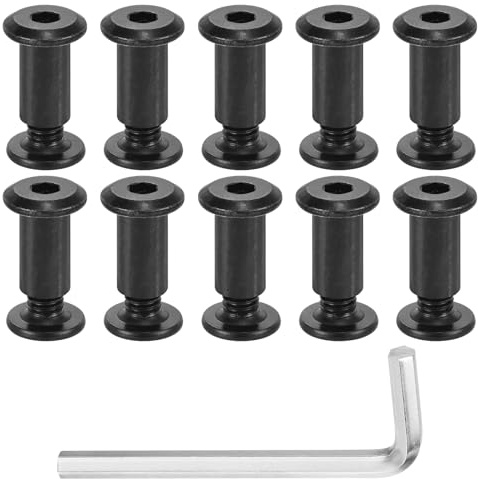 sourcing map 15 Sets Screw Post, Male M6x16mm Carbon Steel Screw Rivets, Female M6x15mm Hex Drive Binding Screws Belt Buckle Binding Bolts Leather Fastener with 1Pcs Wrench, Black