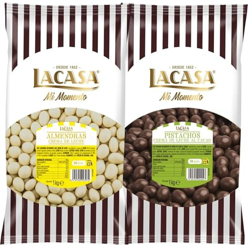 Lacasa Mi momento Pack 2 kg: deliciosas bolas de Almendra con chocolate Blanco y Pistachos con chocolate Leche