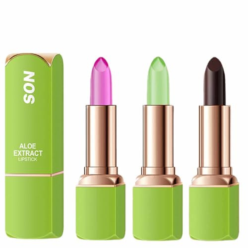 Baorder 3Pcs Magic Temperature Color Changing Aloe Vera Lipstick, idratante balsamo labbra impermeabile di lunga durata nutriente rossetto trucco cura del labbro