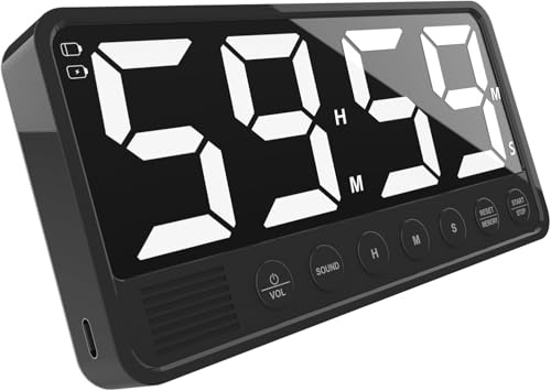 Digitaler Küchentimer mit großem Kitchen Timer with 7,4 LED Display, 6 Alarms & 4 Volume Levels, 3 Memory Presets, Magnetic Stand Rechargeable Count Down/Up Timer for Cooking Home Gym, Black
