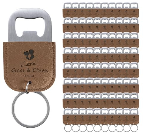 80 Pcs Décapsuleurs Personnalisés pour Cadeaux de Mariage, Ouvre Bouteille en Cuir, Porte-Clés Personnalisé, Logo de Texte Gravé, Kaki