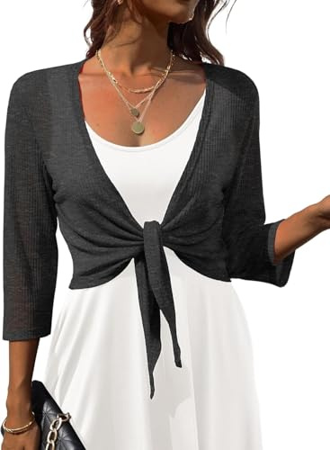 PrinStory - Bolero de tirantes para mujer, de punto, manga de 3/4, ligero, corto, para verano, casual, con chal, M