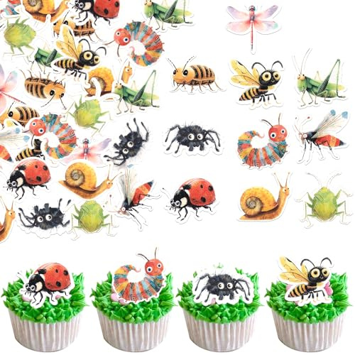 60 Pack Edible Insects Cupcake Toppers Spring Insects Cake Picks Beetle Ant Ladybug Spider Cake Decorations for Summer Indoors Outdoors Insects Theme Baby Shower Boys Girls Birthday Party Supplies
