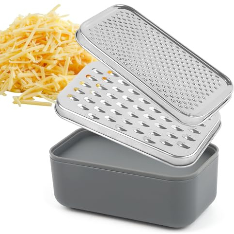 Cheese Grater Citrus Lemon Zester with Food Storage Container & Lid - Perfect For Hard Parmesan Or Soft Cheddar Cheeses, Ginger, Vegetables, Butter, Chocolate & Nutmeg, Gray