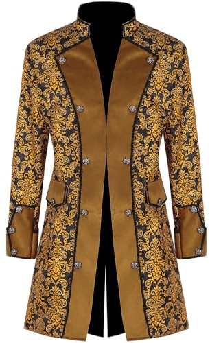 Costume Steampunk Uomo, Frack Giacca Vintage Medievale Vittoriana Uniforme Lungo Smoking Rinascimentale Costume Cosplay Pirata Vampiro Uniforme Costume Halloween Trench Uomo Lungo Costume per Festa