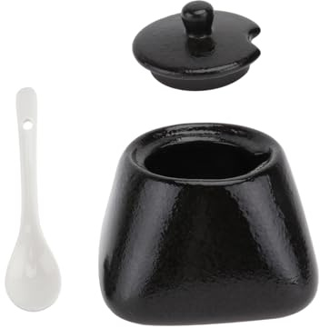 UTHCLO Pot à Épices Céramique Noir avec Cuillère Récipient pour Condiments et Sucrier Pratique Pot de Rangement pour Sel et Sucre Boîte à Assaisonnement pour Cuisine Maison