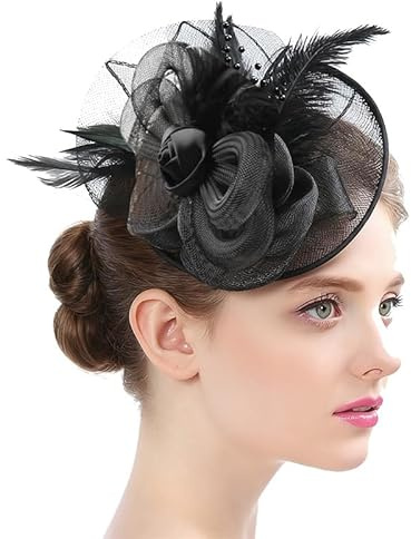 OIXEYA Fascinatori Cappello Fiore Mesh Piume Accessori Cocktail Party Accessori Cappello Elegante in Rete, per Feste, Cocktail, Matrimoni per Ragazze e Donna