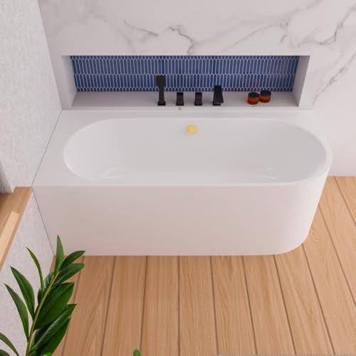 ECOLAM Baignoire autoportante Vigoo version gauche ou droite | montage mural | siphon click-clack | set complet (Siphon doré, 175x75 cm gauche)