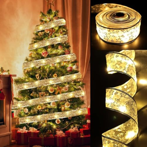 Nastro Luminoso Natale, 10m 100 LED Luci Natale Fata Filo di Rame Luci, Stringa Fata Luci LED Nastro di Natale, Catena Luminosa per Albero di Natale, per Natalizie, Matrimoni, Feste Decorazione