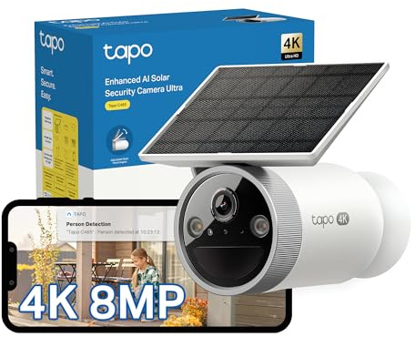 Tapo C465 4K 8MP UHD Security Camera Outdoor Wireless, All-in-One Solar, Starlight Colour Night, AI Detection, IP65, No Hub Required CCTV, Alexa, Google Home, No Monthly Fee, Push Notification | Integrated Solar, 180-Day Battery Life, AI Person/Pet/Vehicle Detection, Color Night Vision, IP65, No Monthly Fee, Alexa