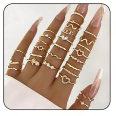 SHOFUL 25 Stück Ringe Gold Damen Frauen, Boho Goldener Stapelringe Daumenring Fingerring Stapelbarer Knuckle Ringe Blumen Boho Mond Stern Schmetterlings Knöchelring Set für Damen Mädchen