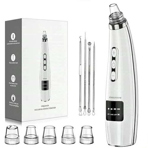 Blackhead Remover Pore Vacuum Pore Cleaner Electric Comedone Whitehead Extractor Tool-5 Suction Power-5 Probes,USB Rechargeable Blackhead Vacuum Kit for Women & Men