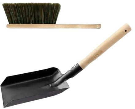 Wodsty Fireace Grattoir à cendres et balayette en métal avec poignée ergonomique et bord surélevé pour un retrait efficace des cendres et des débris