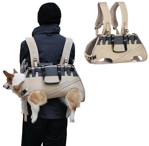 Dog Backpack Carrier for Large Dogs - Hands-Free Pet Travel Pack with 6-Point Safety System, Waterproof & Reflective Design for Motorcycle, Hiking, Surfing (Khaki, XL)