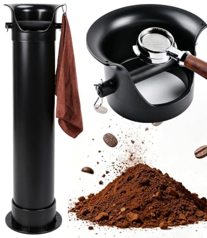 Kaffeslaglåda, 85,5 cm/33,7 tum Tjock ABS Fristående Golvbehållare för Kaffesump med Gummistång och Handdukshängare för Kafé black