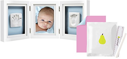 Pearhead P63006 Baby Abdruck Tischrahmen, Mit inklusive Set um Handabdruck oder Fußabdruck zu erstellen, weiß