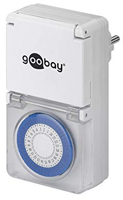 goobay 73289 Temporizador analógico para exteriores - IP44 - ciclo de 30 minutos - tapa de protección - apto para exteriores - protección contra salpicaduras de agua