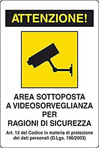 Tempo di Saldi CARTELLO SEGNALETICA VIDEOSORVEGLIANZA CARTELLI SEGNALI AREA SOTTOPOSTA A VIDEOSORVEGLIANZA PER RAGIONI DI SICUREZZA ART 13(D.LGS.196/2003/ CM 20x30