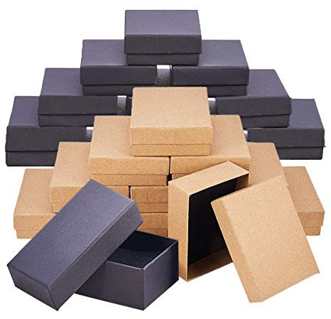 Mengger scatole gioielli cartone 24Pcs scatola di carta per regali confezioni regalo Nera con coperchio Contenitore di monili per Anelli E Collane Rettangolare 9x7x3cm