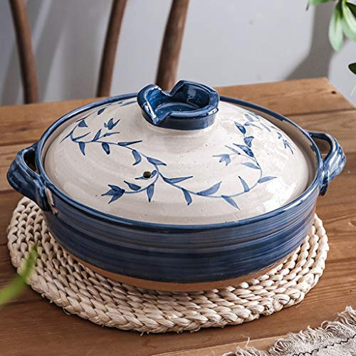 FCSFSF Antihaft Topf,Gedruckt Japanisch Donabe Schmortopf,Isolierte Casserole,Handgefertigt Keramik Auflauf Mit Deckel,Keramik Stielkasserolle,Clay Pot,Langsamer Eintopf Blatt 2.2l