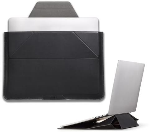 MOFT Laptoptasche Hülle & Laptop Ständer für 13-14 Zoll Laptop, Vegan Leder Laptoptasche mit Erweiterbarem Stauraum, 2 Verstellbare Winkel, Kompatibel mit MacBook Air/Pro 13-14 Zoll, Schwarz
