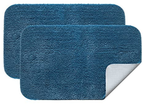 MIULEE Teppich Badgarnitur 2 Teilig Badematte Badezimmerteppich Badvorleger rutschfest Waschbar Bettvorleger Badteppich Saugfähige Duschvorleger Fussmatte für Wohnzimmer Badezimmer 40x60 cm Blau