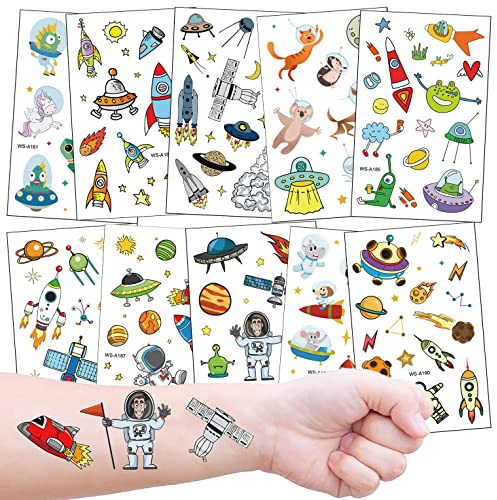 Tatouages Espace Enfants, 10 Feuilles Temporaire Tattoo Galaxie