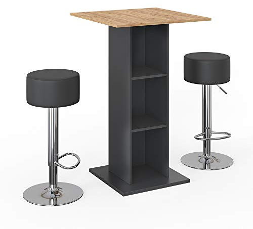 Vicco Bartisch-Set Rodeo, Anthrazit, 70 x 70 cm | mit 2 Barhockern, als Stehtisch nutzbar, platzsparend für kleine Bereiche