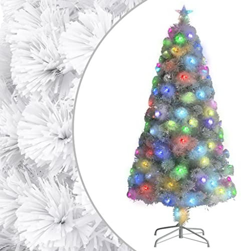 vidaXL Künstlicher Weihnachtsbaum mit LED Tannenbaum Christbaum Dekobaum Kunstbaum Weihnachten Dekoration Weihnachtsdeko Weiß 120cm Glasfaser