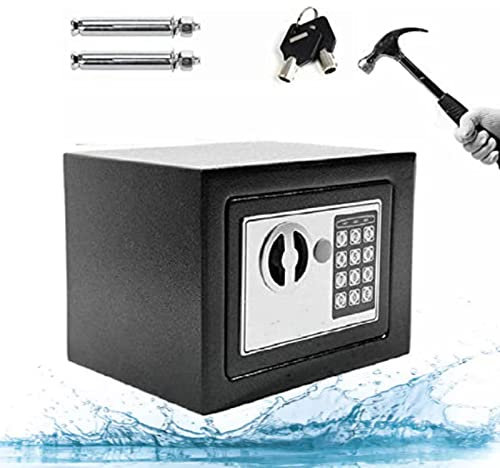 Security Lock Safe Box, Portable Home Safe Box for Storage Money, Document, Jewelry, Waterproof Cash Box Electronic Digital Safe with Emergency Keys for Home Security, 23x17x17cm, Black
