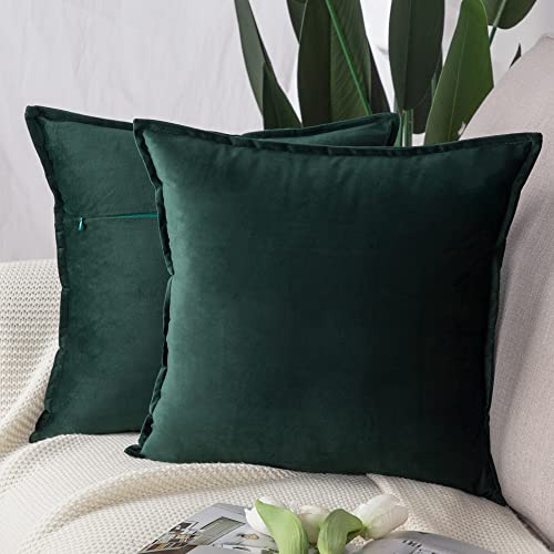 MADIZZ Set med 2 Supermjuka Sammets dekorativa kuddfodral med fransar i lyxstil Kuddfodral Kuddskal för soffa sovrum 50 x 50 cm Grön