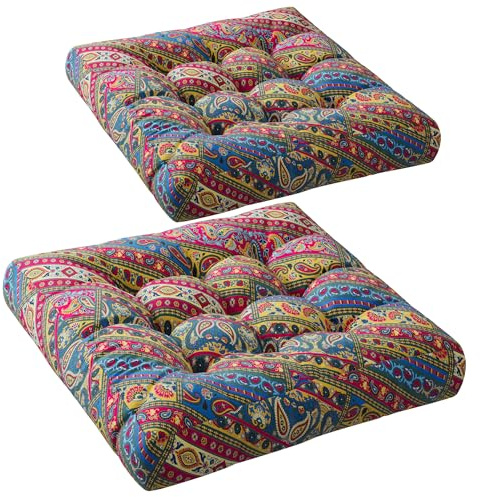 Codi Floor Pillow for Kids, Square Large Pillows Seating for Adults, Bohemian Big Cushions for Yoga Room Tatami Sitting, Memory Foam Added, 22x22 Inch, Multi Blaidiere, Set of 2