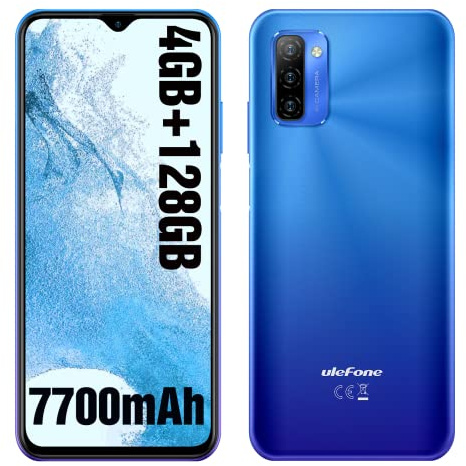 Ulefone Note 12 Handy (2023) 7700mAh Großer Akku 128GB ROM/SD-128GB 6,82 Zoll HD+ Android 11 Smartphone ohne Vertrag, 13MP Hauptkamera 3-Kartensteckplatz 4G Dual SIM Handy OTG -(Blau)