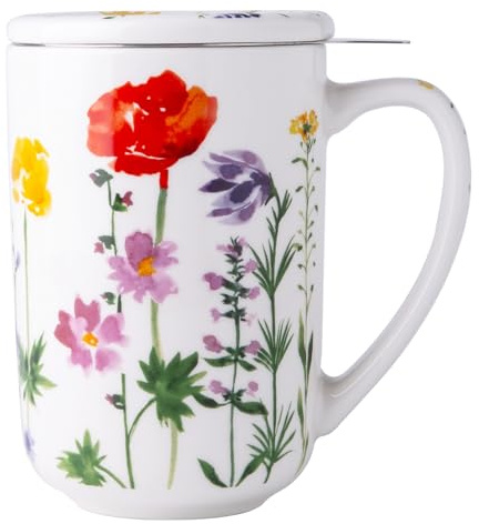 AmorArc Porcelain Tea Mug with Infuser and Lids, 18 Oz Tea Cup Strainer with Tea Bag Holder for Loose Leaf Tea, Tea Steeping Coffee Mug for House-warming Wedding Birthday Gift, ATC037