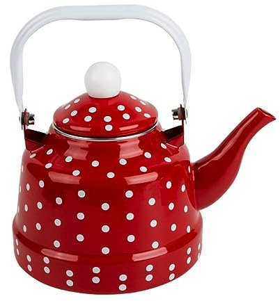 DOITOOL Émail Thé Bouilloire Cuisinière Bouilloire Émaillée Théière Café Rouge Et Blanc À Pois Thé Avec Filtre En Acier Inoxydable Pour La Maison Restaurant Cuisine