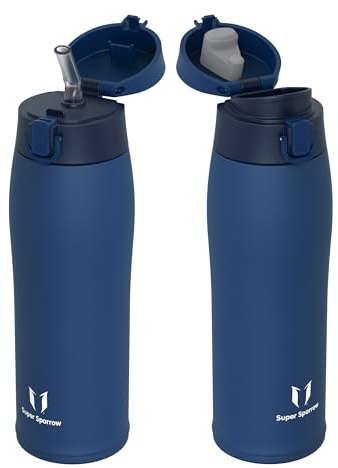 Sparrow Edelstahl Trinkflasche 750ml - Thermosflasche - 2 Deckel | Thermosflasche, BPA-Frei, Auslaufsicher, Thermobecher, Spülmaschinenfest, TwinSip, Sport, Outdoor Aktivitäten
