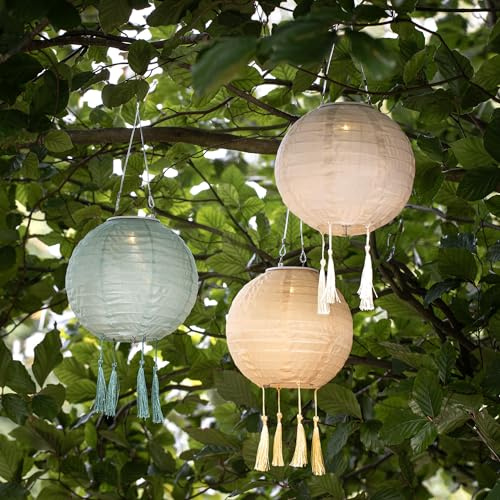 Lights4fun 3er Set LED Solar Lampions Lucena Türkis Laterne Außen Gartenbeleuchtung Solar Gartenleuchten für Wetterfest Lampions Outdoor