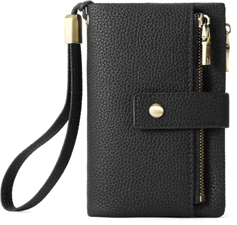 SENDEFN Geldbörse für Damen Mittelgroß, Dreifach Faltbares Portemonnaie aus Leder, RFID-blockierendes Portmonee mit Kartenfächern, Münzfach und Détachable Handschlaufe