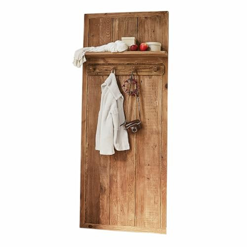 Loberon Garderobe Argenteuil, echte Handarbeit, mit Ablagefläche, Natürlichkeit und Eleganz, natürlich-rustikaler Charme, Landhaus-Stil, Kiefernholz, antikbraun