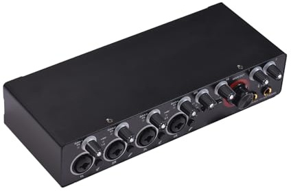 HUIOP Carte Son d'enregistrement 4 canaux avec Interface Audio sans Pilote, Carte Son USB 4 entrées 4 Sorties, Alimentation fantôme 24 bits/192 kHz 48 V pour l'enregistrement Professionnel de karaoké