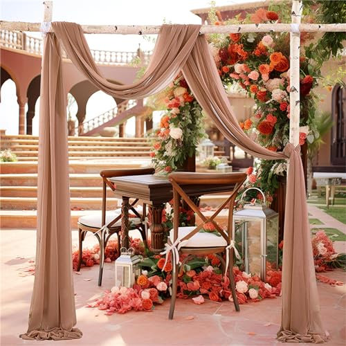 Highdi Hochzeitsbogen Hochzeit Vorhang, Chiffon Tüll Stoff Querbehang Freihanddeko Transparentem Voile Gardinen für Torbogen Zeremonie Foto Hintergrund Dekoration (75 * 1000cm,Rötlich braun)