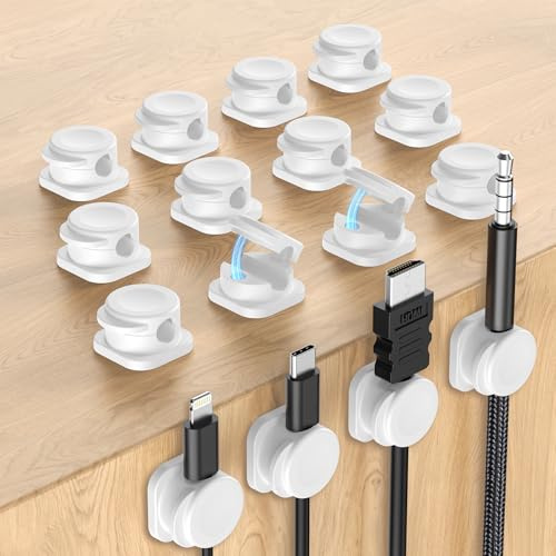 [16 Stück] Kabelhalter Kabelclips, Kabel Organizer, [Magnetische/Starker Kleber] Kabelklemmen Selbstklebend, Kabelorganizer für Schreibtisch/Wand, Kabelmanagement für Netzkabel,HDMI,Ladekabel- Weiß