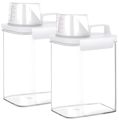 2 Pièces Distributeur de détergent gradué scellé,1800 ML Distributeur de Lessive Hermétique avec Verre Doseur,Distributeur lessive liquide,Récipient pour Lessive,Pour,Lessives Liquides,Poudre