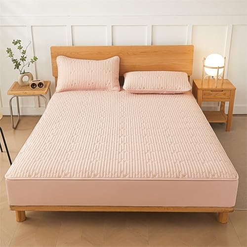 HAIBA wasserdichte Matratzenauflage 200 x 220cm SPANNBETTLAKEN Matratzenhöhe bis 30 cm Inkontinenz Spannbettlaken, Atmungsaktive Baumwolle Bettlaken Waschbar Spannbetttuch Rosa